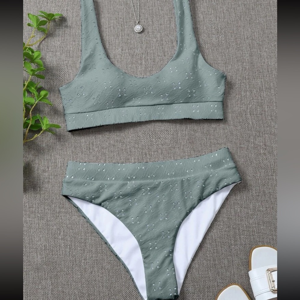 BOTTOMS ONLY Sage colored eyelet bikini bottoms bikini 👙